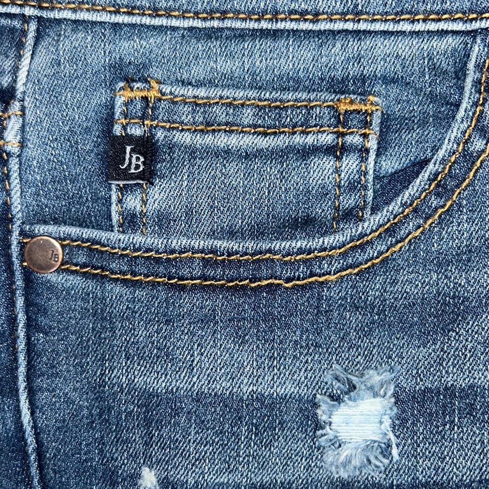 Judy Blue Distressed Blue Jeans with Red Plaid Accents - Picture 5 of 6